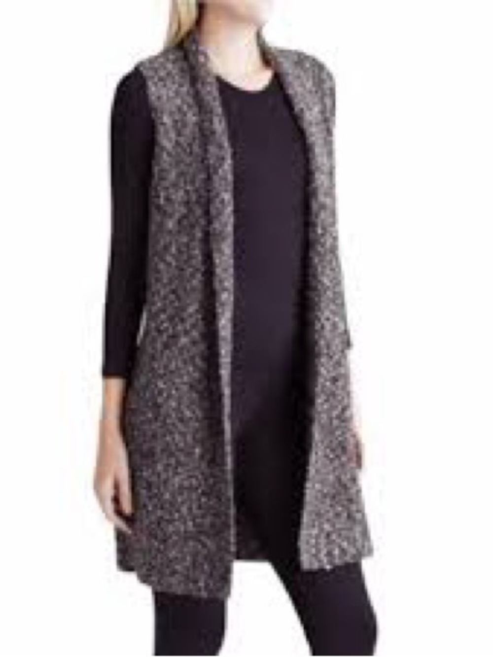 Kensie Black & White Marble Open-Front Knit Vest